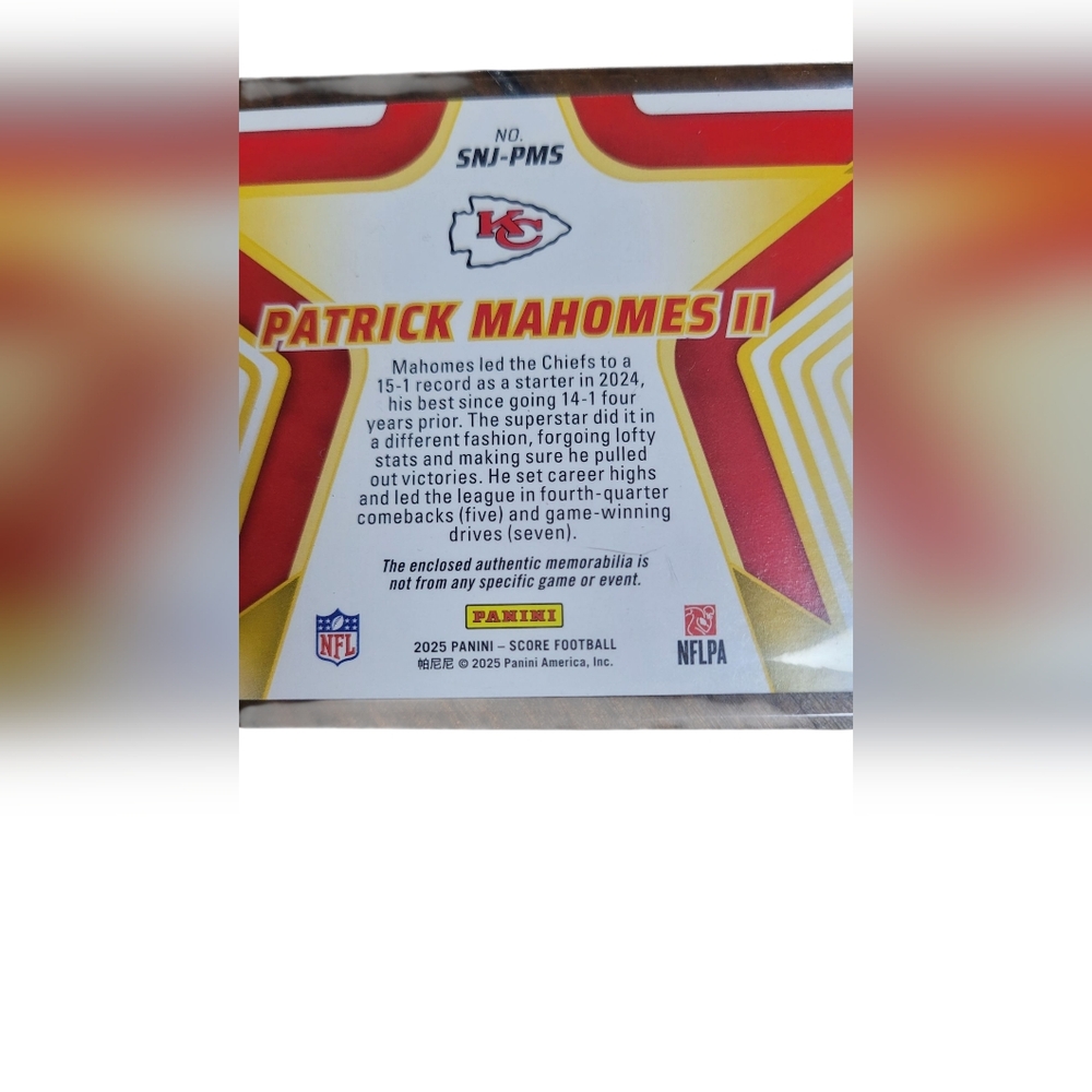 NFL Stars Patrick Mahomes II Trading Card Jersey/Memorabilla Kansas City Chiefs - Picture 8 of 16